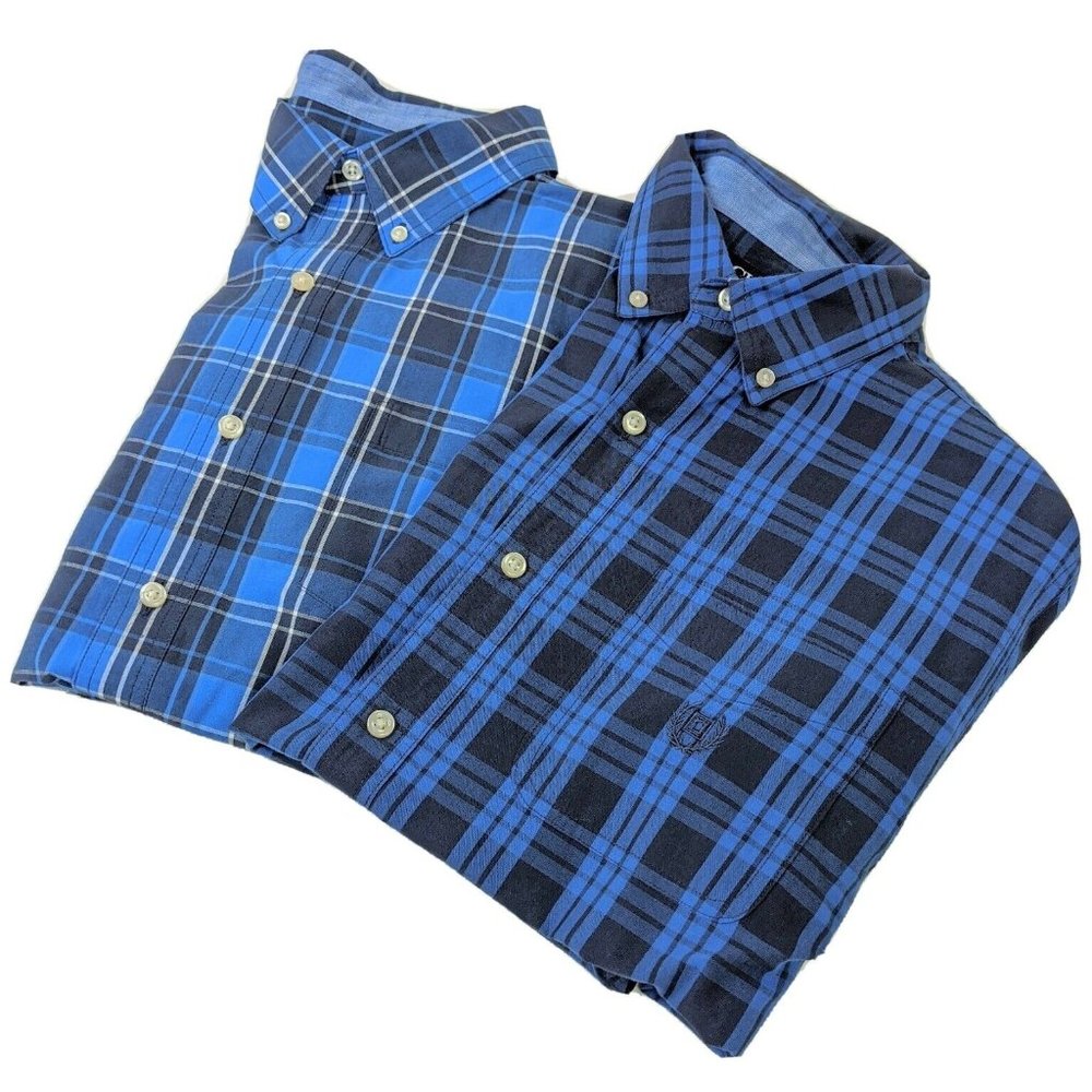 Lot of 2 Chaps Easy Care Men's Large Blue Plaid